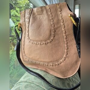 MARGOT rose  Tan Leather Handbag With  Black Leather Strap